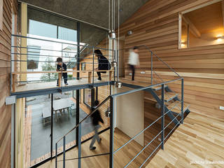 尾張旭の住宅, D.I.G Architects D.I.G Architects Pasillos, vestíbulos y escaleras modernos Madera Acabado en madera