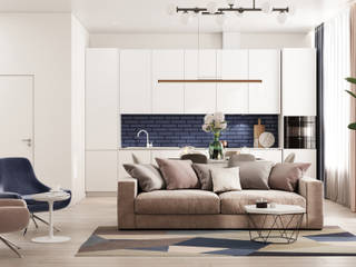 Дизайн двухкомнатной квартиры в ЖК Big Time (Биг Тайм), GM-interior GM-interior Phòng khách phong cách tối giản