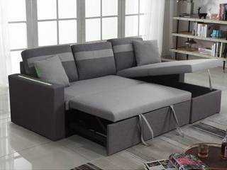 Divano letto con penisola 223 cm grigio o marrone in microfibra, Bagno Italia Bagno Italia Вітальня Текстильна Янтарний / Золотий