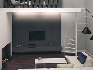 PROJEKT SALONU Z ANTRESOLĄ W STYLU MINIMALISTYCZNYM, Better Home Interior Design Better Home Interior Design Living room
