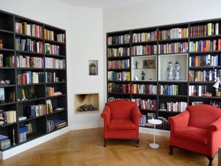 Zwarte ingebouwde boekenkast, Gosker Interieur Architectuur Gosker Interieur Architectuur Minimalistische woonkamers MDF