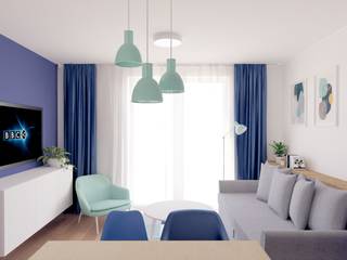 Salon z aneksem kuchennym, Anna Freier Architektura Wnętrz Anna Freier Architektura Wnętrz Living room Blue