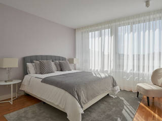 IMAVIZ - Apartamento T2 em Lisboa, TRAÇO 8 INTERIORES TRAÇO 8 INTERIORES BedroomBeds & headboards Textile Grey