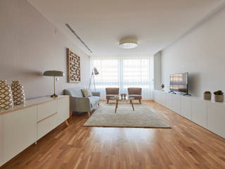 IMAVIZ - Apartamento T2 em Lisboa, TRAÇO 8 INTERIORES TRAÇO 8 INTERIORES Living roomTV stands & cabinets Wood Beige