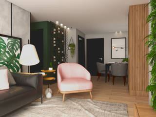 Apartamento AR, Maní Arquitetura Maní Arquitetura Modern living room Wood Wood effect