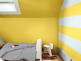 A child's bedroom with the Dulux Colour of the Year 2020 - Tranquil Dawn Dulux UK Modern Kid's Room children room, kids room, dulux, green, yellow, paint colour, colour of the year, tranquil dawn