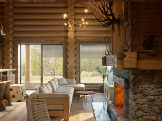 Интерьер гостиной в доме из дерева, Architoria 3D Architoria 3D Scandinavian style living room White