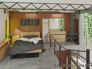 Departamento en Villa Parrilla 1, GALICIA AV Arquitectura más Virtual GALICIA AV Arquitectura más Virtual Ausgefallene Schlafzimmer Ziegel