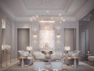 Living Room Design in Transitional Style, IONS DESIGN IONS DESIGN Вітальня Мідь / Бронза / Латунь Сірий
