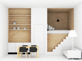 Kleine loft met scadinavische stijl, Studio Jonna Klumpenaar Studio Jonna Klumpenaar Living room لکڑی Wood effect