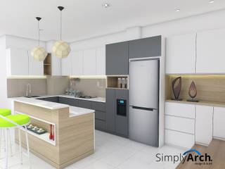 Minimalist Modern Interior Design of Private House in Muara Karang, North Jakarta, Simply Arch. Simply Arch. Built-in kitchens پلائیووڈ