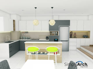 Minimalist Modern Interior Design of Private House in Muara Karang, North Jakarta, Simply Arch. Simply Arch. Built-in kitchens Plywood