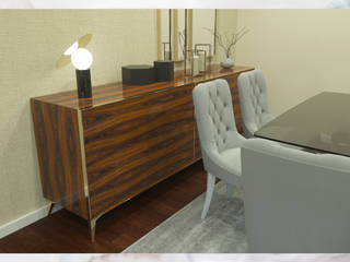 Sala de jantar/estar para apartamento, Madeira Negra Madeira Negra Modern dining room Wood Wood effect