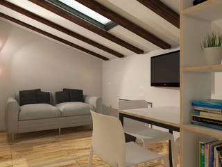 Sottotetto in montagna, ibedi laboratorio di architettura ibedi laboratorio di architettura Salas de estar modernas Madeira Branco