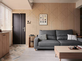 “HOME OF RECTANGLE”, 實適空間設計 實適空間設計 Salas de estar asiáticas Madeira Efeito de madeira