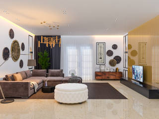 Luxury Modern Hall interior design in Dubai, Golden Horse Interiors Golden Horse Interiors Salas de estar modernas Compósito de madeira e plástico