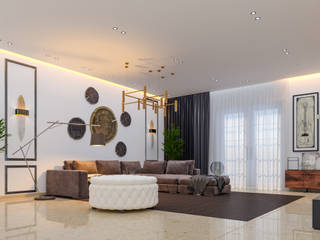 Luxury Modern Hall interior design in Dubai, Golden Horse Interiors Golden Horse Interiors غرفة المعيشة مزيج خشب وبلاستيك