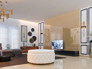 Luxury Modern Hall interior design in Dubai, Golden Horse Interiors Golden Horse Interiors Salas de estar modernas Compósito de madeira e plástico