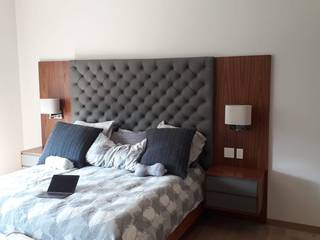 CABECERA / MAMPARA EN PIEL, ACY Diseños & Muebles ACY Diseños & Muebles Modern style bedroom Leather Grey