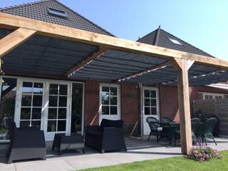 Flexibele harmonicadoeken voor boven het terras, ZONZ sunsails ZONZ sunsails モダンデザインの テラス プラスティック