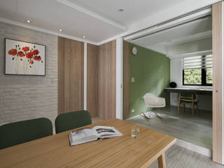 窗外盎然綠意的融合, 黔鏡室內設計 黔鏡室內設計 Ruang Studi/Kantor Gaya Skandinavia Kayu Wood effect