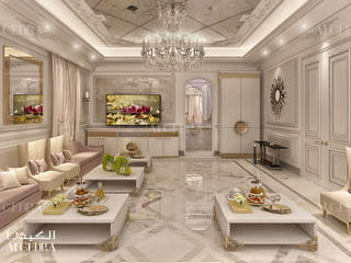 Luxury villa in Dubai Neoclassic style, Algedra Interior Design Algedra Interior Design クラシックデザインの リビング