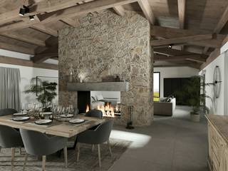 TUSCAN COUNTRYSIDE - Joe Garzone, IN 26 DESIGN IN 26 DESIGN Rustic style dining room Stone