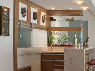 SALA DE ESTAR E JANTAR, arquiteta aclaene de mello arquiteta aclaene de mello Tropical style living room Limestone Wood effect