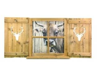 Deko Fensterladen-Set – Hirsch mit Kuhbild, Allgaier-Allerlei® Allgaier-Allerlei® Rustic style living room Wood Wood effect