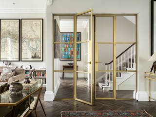 Crittall door in Gold EMR Architecture Hành lang, sảnh & cầu thang phong cách chiết trung crittall door, gold door, design detail, intro design, glass door, wood floor