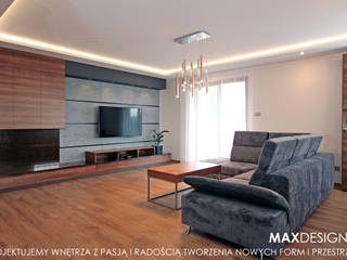 Drewno i beton w salonie, MAXDESIGNER MAXDESIGNER Living room Concrete