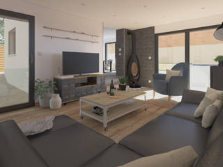 Rénovation d'un salon de maison individuelle , Limage3D Limage3D Moderne Wohnzimmer Holz Holznachbildung