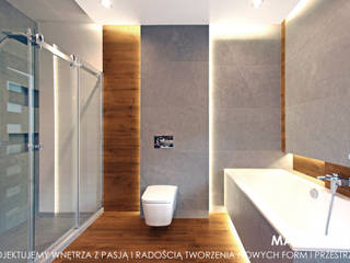 Beton i drewno w łazience, MAXDESIGNER MAXDESIGNER Minimalist style bathrooms Wood Wood effect