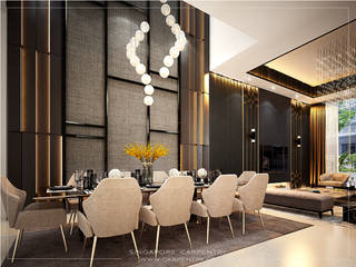 Gold Accented Luxury with Cove Lighting, Singapore Carpentry Interior Design Pte Ltd Singapore Carpentry Interior Design Pte Ltd Modern dining room Marble Amber/Gold
