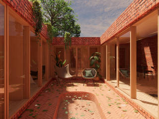 A Fully Brick-Made Courtyard Home, Samuel Kendall Associates Limited Samuel Kendall Associates Limited Zen garten Ziegel Rot
