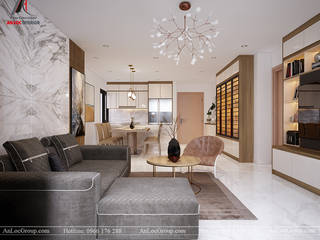 Thiết kế nội thất chung cư 99m2 tại Imperia Sky Garden - Anh Thức, Nội Thất An Lộc Nội Thất An Lộc Ruang Keluarga Modern Kayu Buatan Transparent