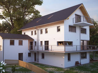 Neubau eines Doppelhauses im Naturschutzgebiet Frieding bei München, Moser Architektur Moser Architektur Moderne Häuser