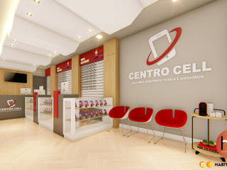 Loja Centrocell, Habitus Arquitetura Habitus Arquitetura Espacios comerciales de estilo moderno Tablero DM Rojo
