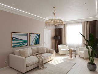 Нежный, светлый интерьер холла дома для приема гостей., Anikina_des_studio Anikina_des_studio Living room
