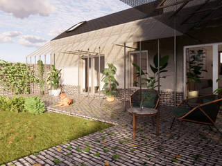 Solar Veranda 02 - East Yorkshire Passivhaus Samuel Kendall Associates Limited モダンデザインの テラス アルミニウム/亜鉛 Passivhaus, Veranda, `Terrace, East Yorkshire, Eco-Home, Modern Family Home, Garden Integration