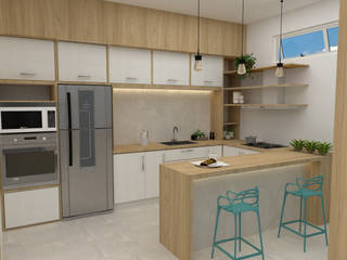 Cozinha integrada, VG Arquitetura e Interiores VG Arquitetura e Interiores Cozinhas pequenas Madeira Efeito de madeira