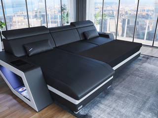 Orion – Collezione di divani moderni componibili in pelle o tessuto, DIVANOVA DIVANOVA Moderne Wohnzimmer Leder Grau
