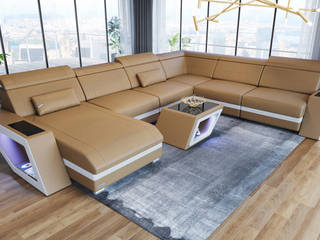 Orion – Collezione di divani moderni componibili in pelle o tessuto, DIVANOVA DIVANOVA Modern living room Leather Beige Sofas & armchairs