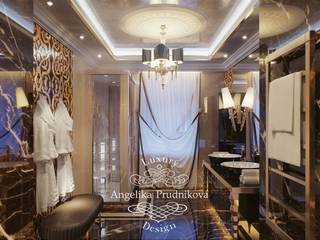 Дизайн-проект интерьера ванной комнаты на Большой Пироговской в стиле ар-деко, Дизайн-студия элитных интерьеров Анжелики Прудниковой Дизайн-студия элитных интерьеров Анжелики Прудниковой Casas de banho clássicas