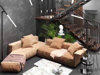 Частный дом в Краснодаре, 170м2, Design.Domino Design.Domino Industrialny salon Skóra ekologiczna Srebrny