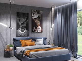 Частный дом в Краснодаре, 170м2, Design.Domino Design.Domino Industrial style bedroom Wool Orange