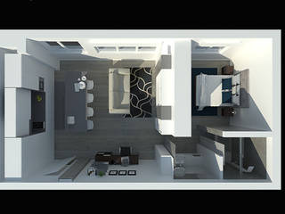 Remodelação de apartamento | Amadora | de T1 para T1, Linhas Simples Linhas Simples Phòng khách phong cách mộc mạc