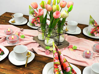 Frühlingshafte Tischdekoration Tulpen auf Hellrosa Softsamt, Tischdeko-Shop.de Tischdeko-Shop.de 餐廳