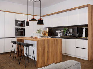 Проект коттеджа в современном стиле, Lear design studio Lear design studio Built-in kitchens