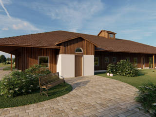 3D Visualisierung "Bauernhof - Kindergarten", Binder 3D Rendering Binder 3D Rendering Ruang Komersial Kayu Wood effect